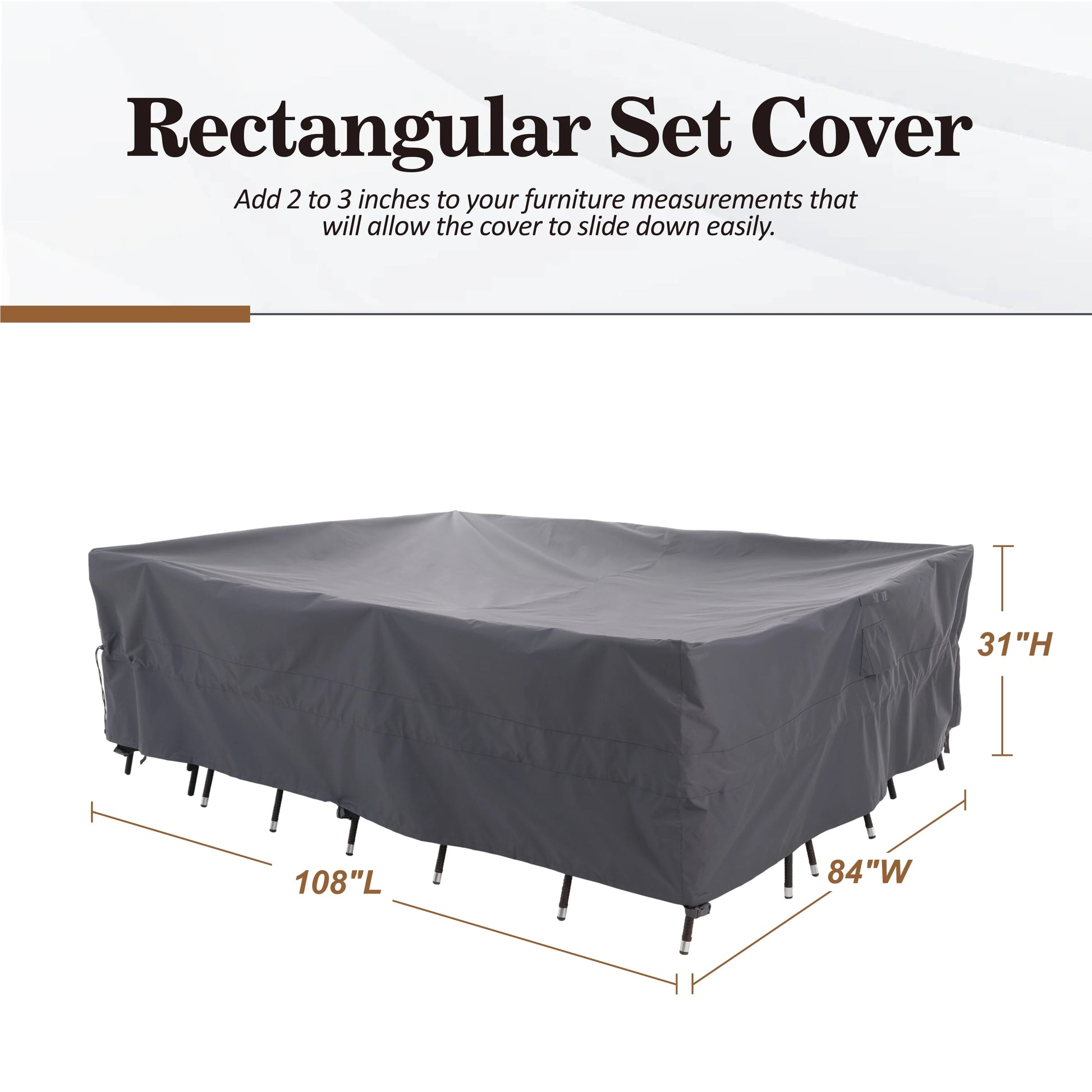 WJ-X3 Extra Large Waterproof Patio Outdoor Furniture Cover, 126" W x 84" D x 31" H, Gray