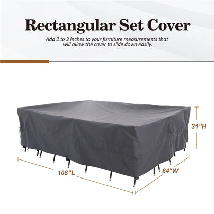 WJ-X3 Extra Large Waterproof Patio Outdoor Furniture Cover, 126" W x 84" D x 31" H, Gray