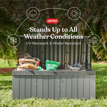 Keter Darwin 100 Gallon Large Resin Deck Box for Patio Outdoor Storage, Grey