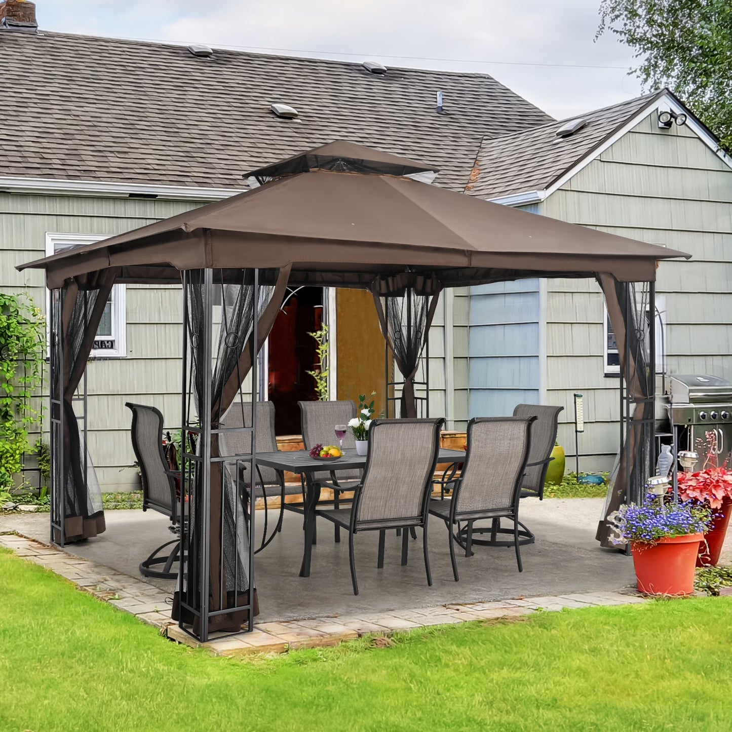 EGEIROS LIFE 12' x 10' Double Roof Patio Gazebo, Waterproof Zippered