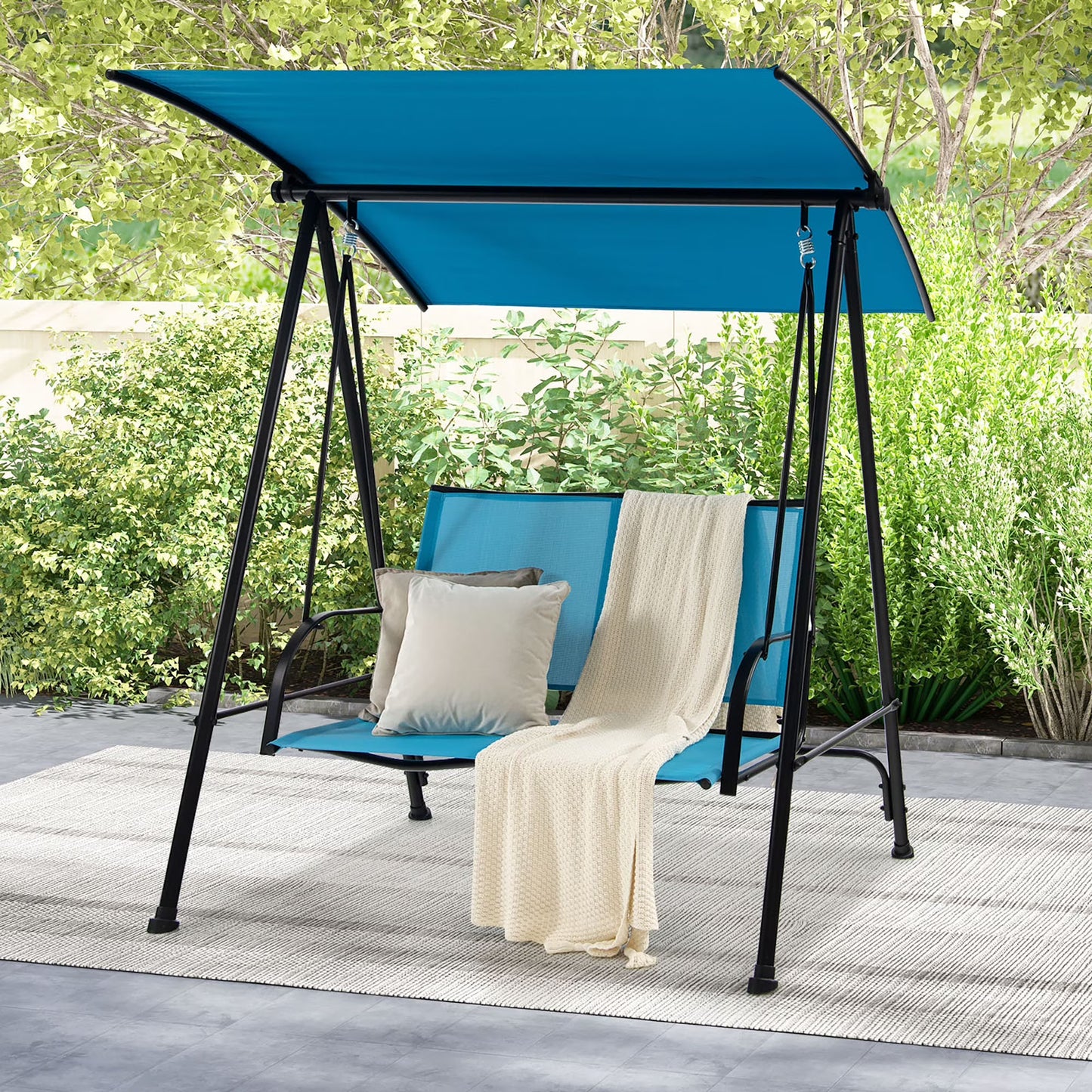 Gymax 2-Person Patio Swing Seat Swing Bench Canopy Swing Loveseat Outdoor Dark Brown