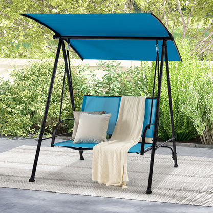 Gymax 2-Person Patio Swing Seat Swing Bench Canopy Swing Loveseat Outdoor Dark Brown