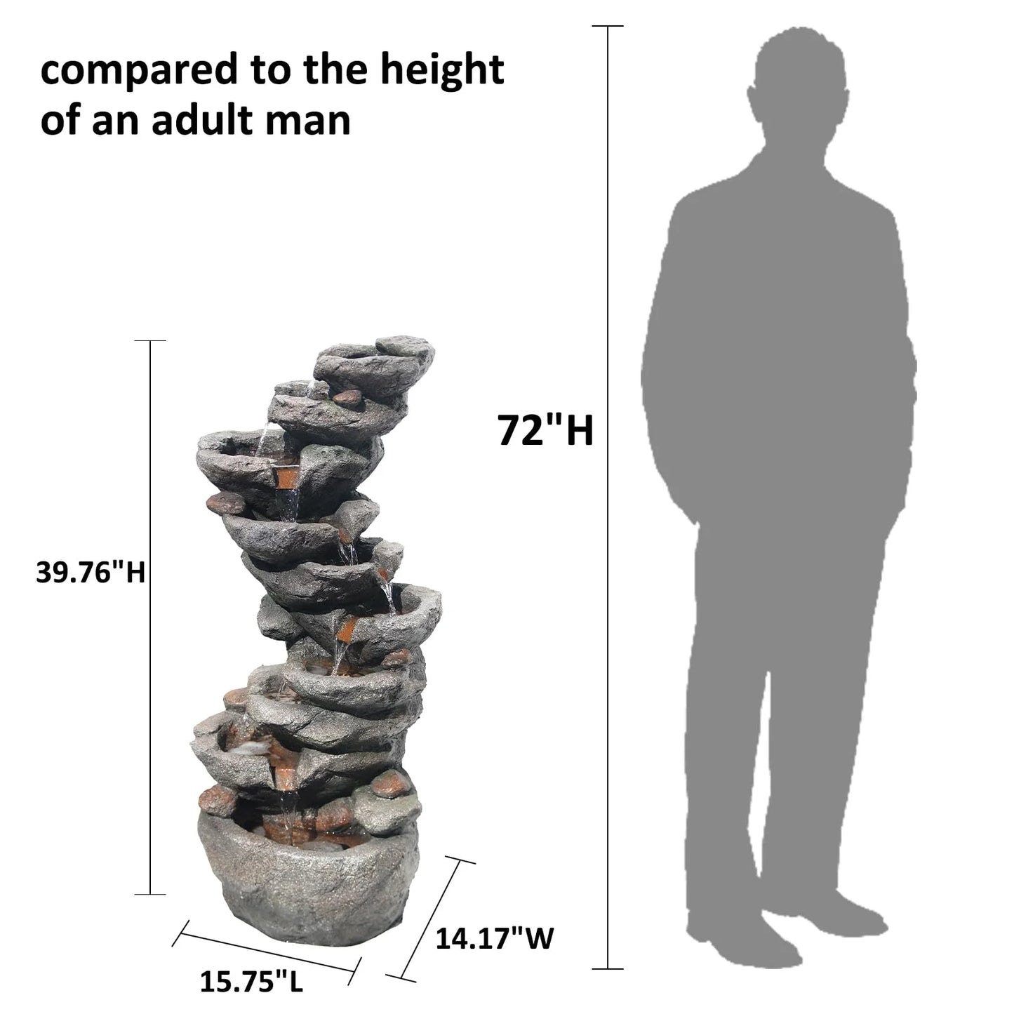 10-Tier Cascading Rock Water Fountain Outdoor Garden Waterfall Fountains Patio Backyard Deck Porch Pond Art Decor for Outside 39.76" H Outdoor Feature with LED Lights