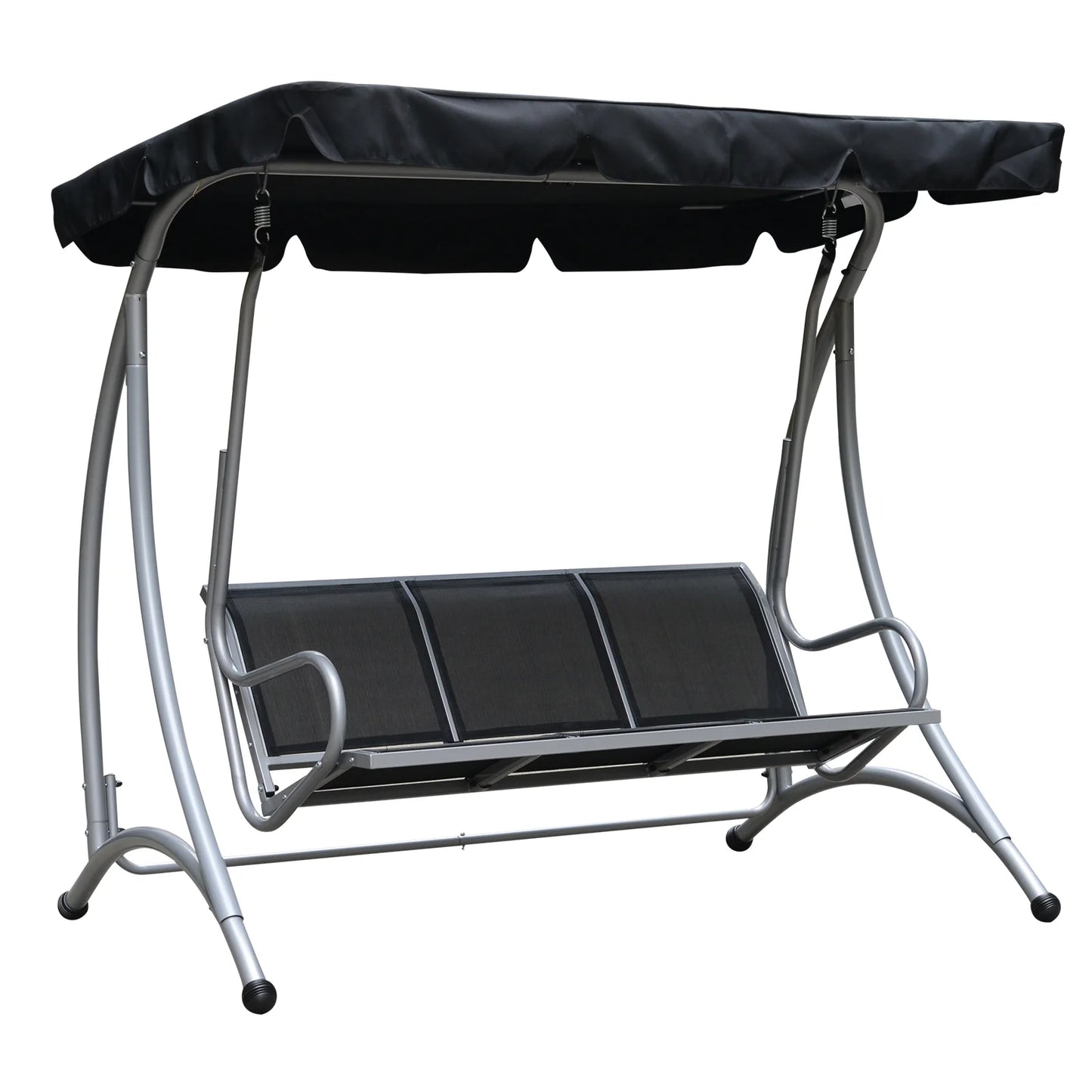 Outsunny 3 Person Patio Swing Seats, Porch Swing with Stand & Adjustable Canopy, Heavy Duty Outdoor Swing Chair Bench for Adults, Black