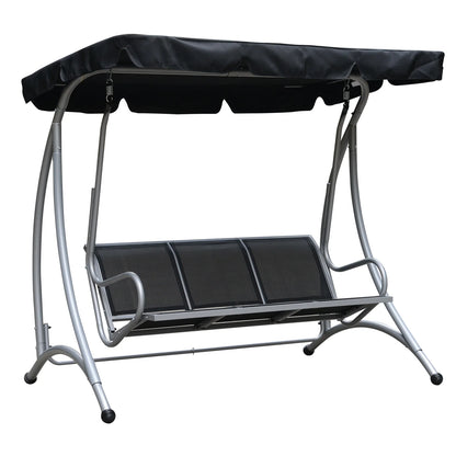 Outsunny 3 Person Patio Swing Seats, Porch Swing with Stand & Adjustable Canopy, Heavy Duty Outdoor Swing Chair Bench for Adults, Black