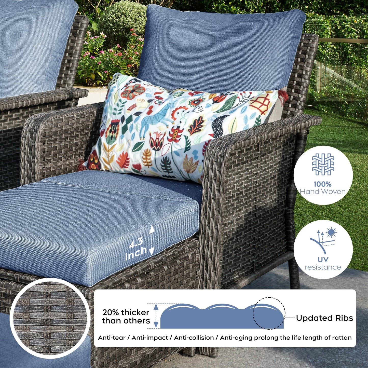 Brafab 7 Seat Outdoor Patio Furniture Set with 44" Gas Fire Pit Table, PE Wicker Patio Conversation Sets Cushioned Seat Couch Outdoor Sectional Chair Sofa Set for Yard Garden Porch