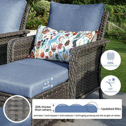 Brafab 7 Seat Outdoor Patio Furniture Set with 44" Gas Fire Pit Table, PE Wicker Patio Conversation Sets Cushioned Seat Couch Outdoor Sectional Chair Sofa Set for Yard Garden Porch