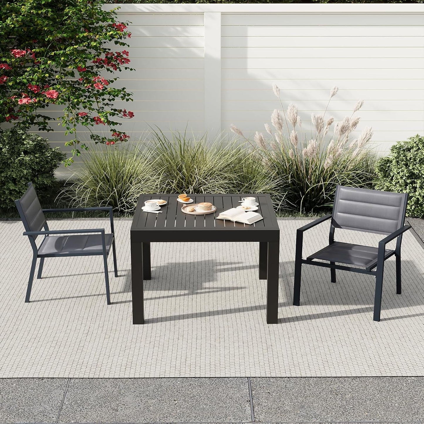 2 Piece Metal Patio Stackable Dining Chairs Set,Ventilated Material Stackable Outdoor Chairs Textilene Fabric Outdoor Aluminum Stacking Dining Chair Patio Dining Chairs