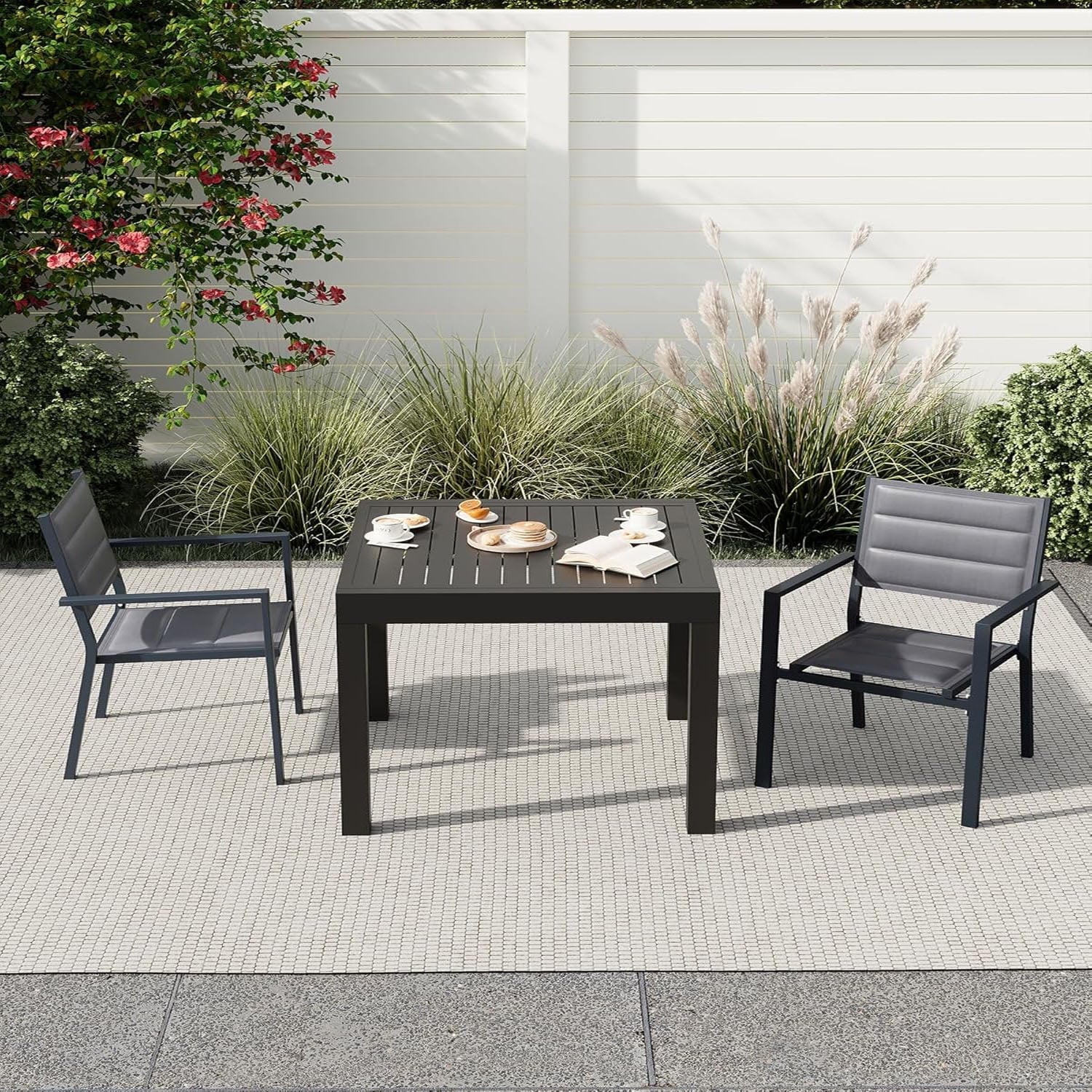 2 Piece Metal Patio Stackable Dining Chairs Set,Ventilated Material Stackable Outdoor Chairs Textilene Fabric Outdoor Aluminum Stacking Dining Chair Patio Dining Chairs