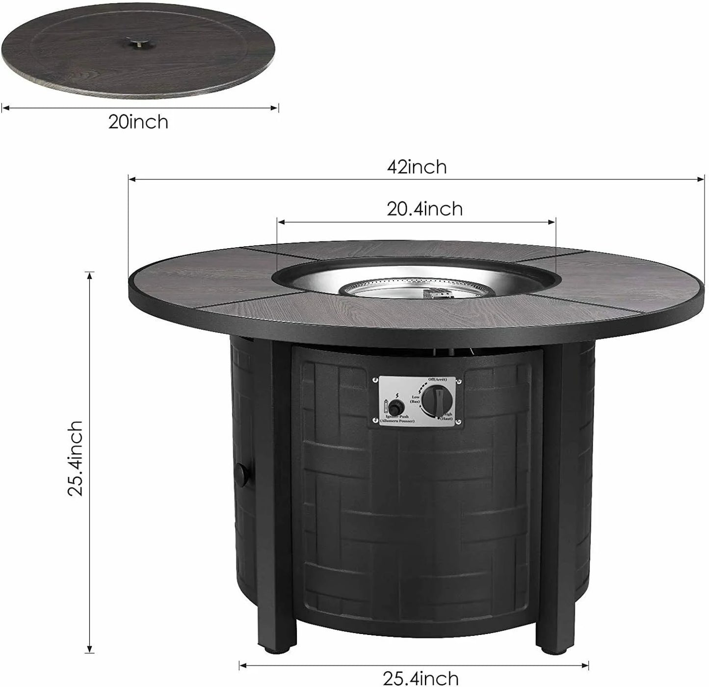 HOMFY 42" Propane Fire Pit Table 50,000 BTU Round Table Stove Patio Fireplace with Blue Glass Rocks and Rain Cover