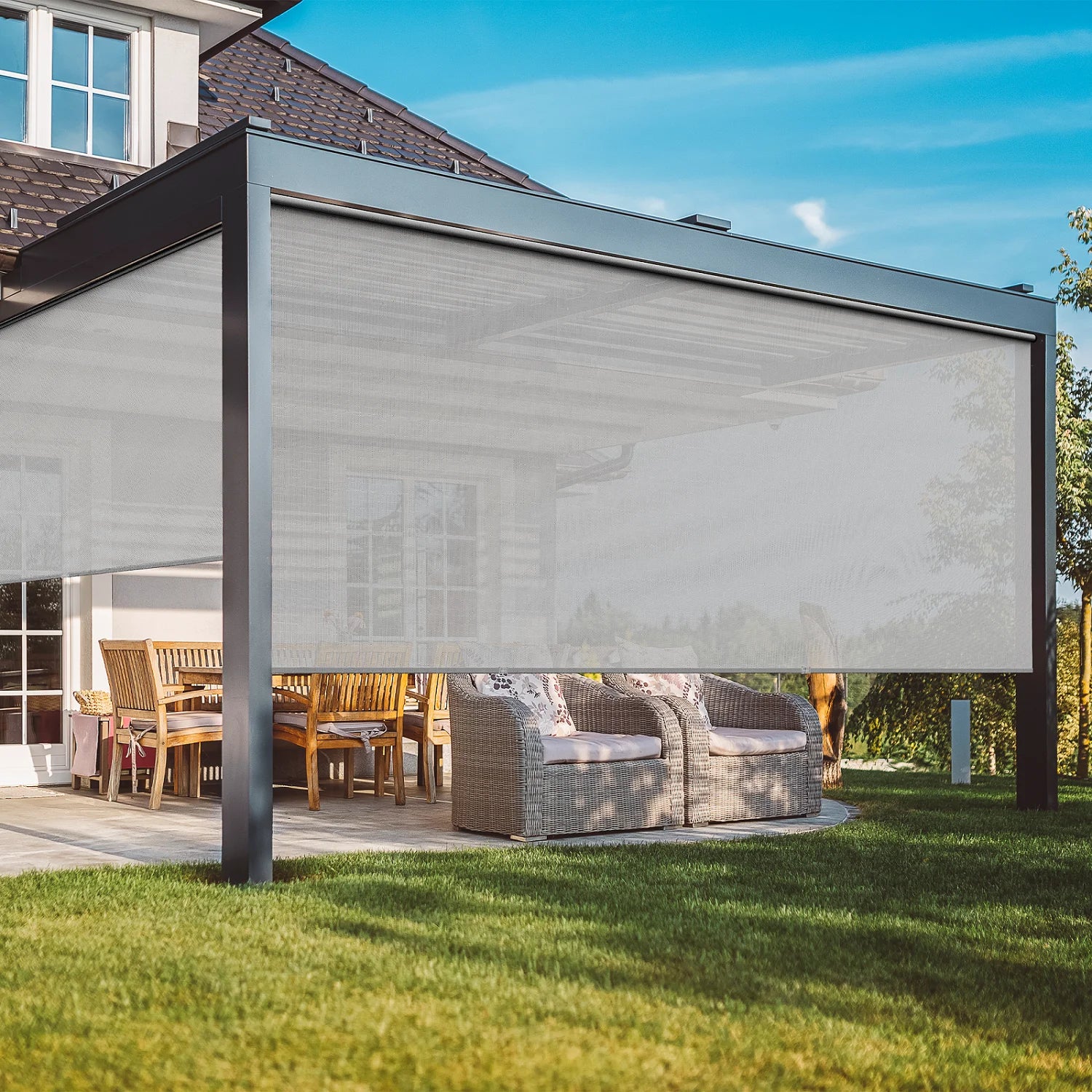 Royalcraft 6'x8' Cordless Outdoor Roller Sun Shade, Waterproof Patio Sunshade Blind for Gazebo, Gray