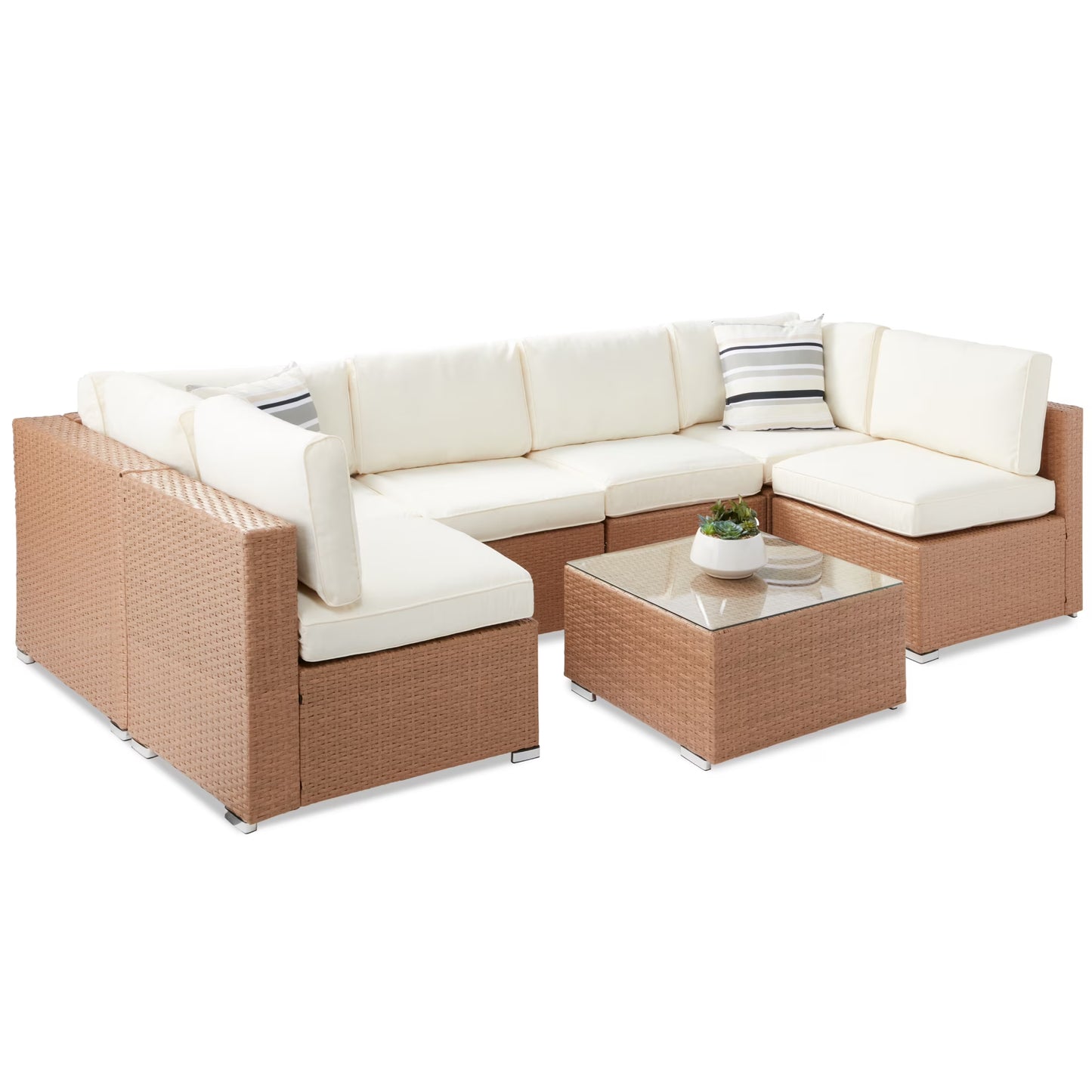Best Choice Products 7-Piece Outdoor Modular Patio Conversation Furniture, Wicker Sectional Set - Gray/Cream
