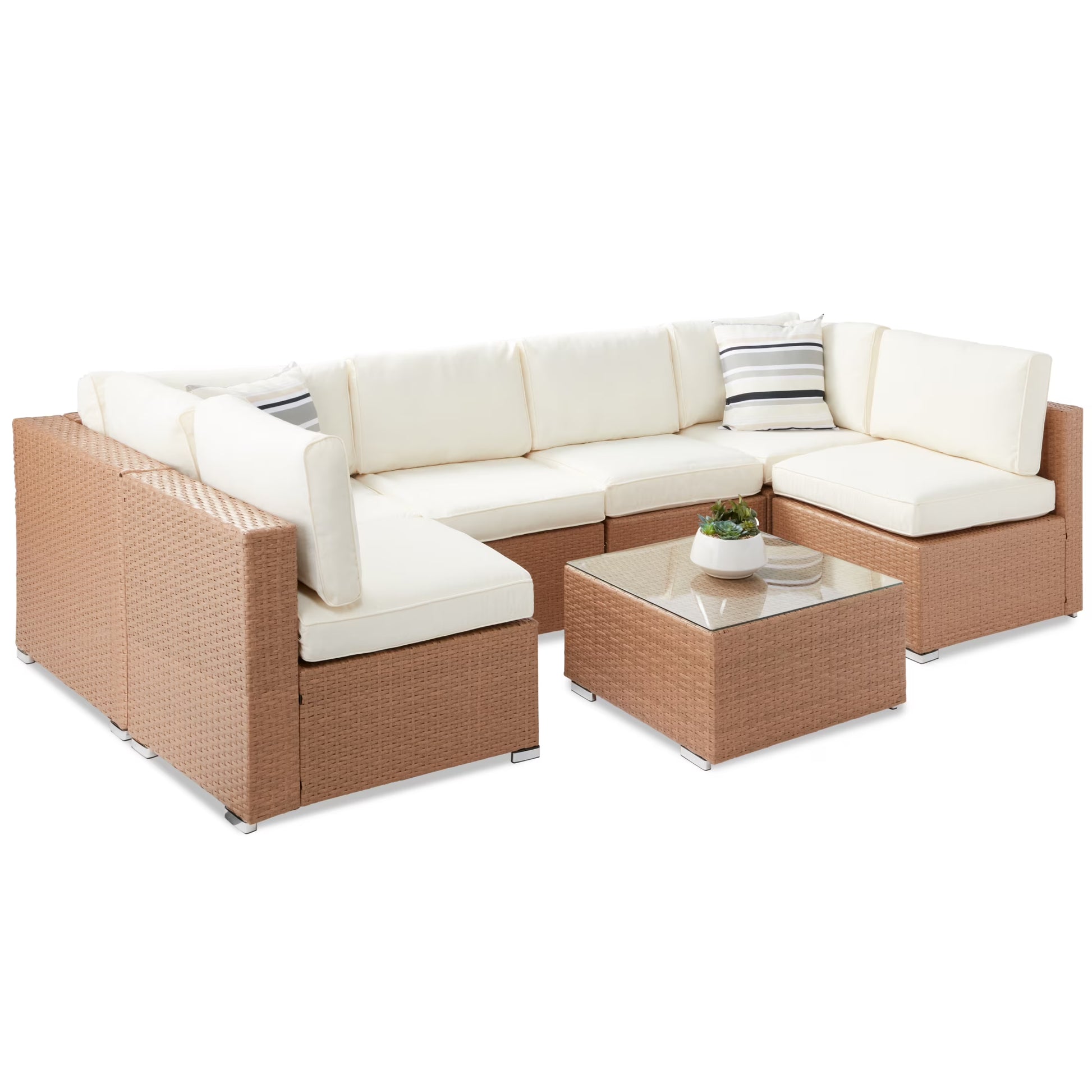 Best Choice Products 7-Piece Outdoor Modular Patio Conversation Furniture, Wicker Sectional Set - Gray/Cream