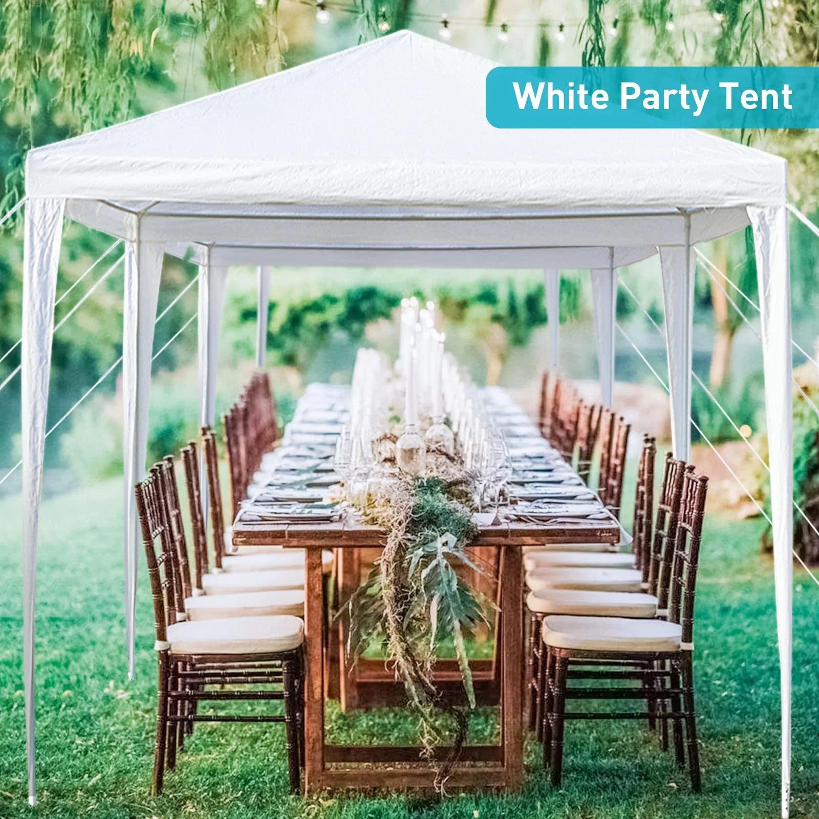 10'x30' Heavy Duty Outside Party Tent, Waterproof Event Tent for Beach Wedding Camping, Durable Outdoor Event Tent for Patio Garden BBQ Shelter, White