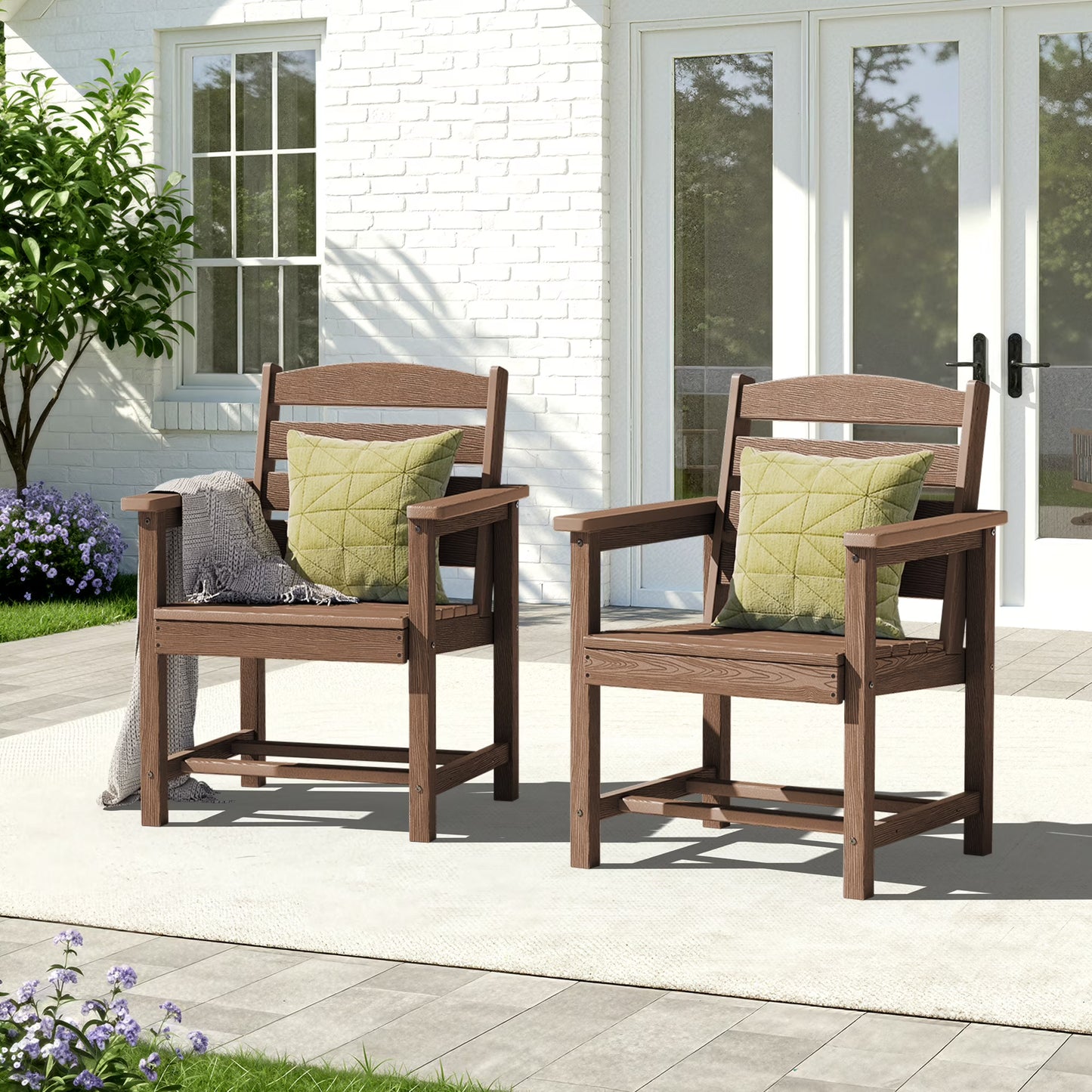 KINGYES 7-Piece Outdoor Dining Set, HDPE Patio Table and Chairs with Umbrella Hole, Gray
