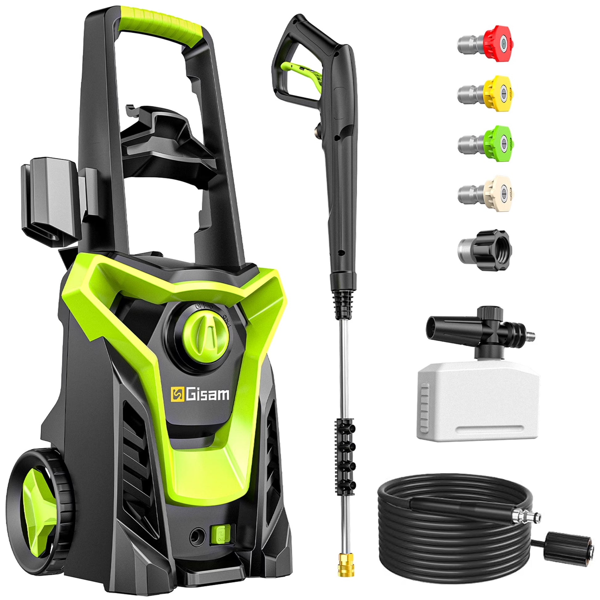 Gisam Electric High Pressure Washer, 4300 PSI 2.5 GPM, with 4 Quick Connect Nozzles, Foam Can, for Cars/Fences/Driveways/Patios/Home Cleaning