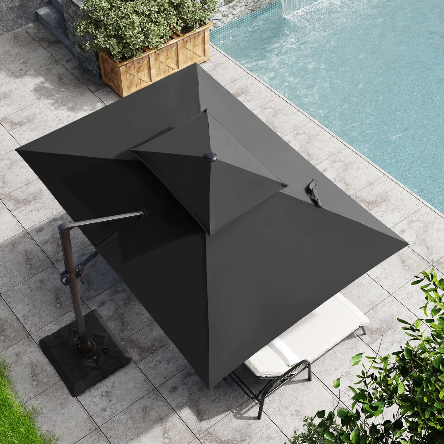 Pellebant Outdoor 9x11FT Patio Umbrella Cantilever Offset with No Base, Dual Top Navy Blue