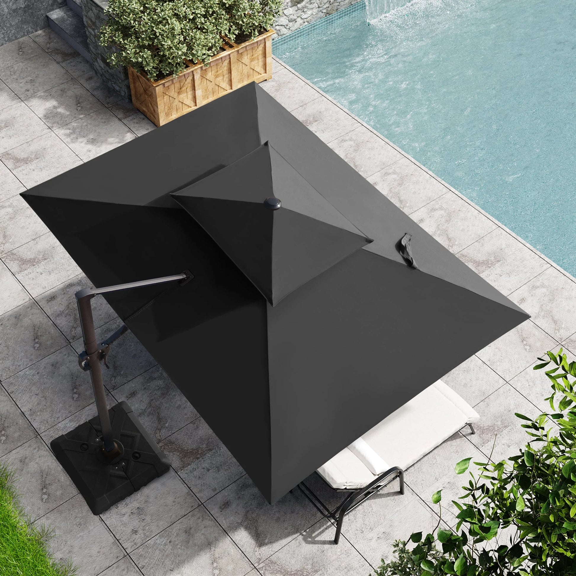 Pellebant Outdoor 9x11FT Patio Umbrella Cantilever Offset with No Base, Dual Top Navy Blue