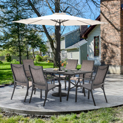 Nuu Garden 7 Piece Patio Dining Set, Rust-Resistant Aluminum Outdoor Dining Set, Include 6 Textilene Chairs and Rectangle Dining Table with Umbrella Hole, Grayish Brown