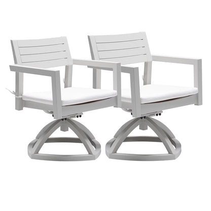 Outdoor Patio K/D Aluminum Stationary Dining Chairs 2PCS with Outdoor-grade Sunbrella Fabric Cushions, Branch-Like Backrest ,FSC-Certified Wood Armrests, Bourbon Brown