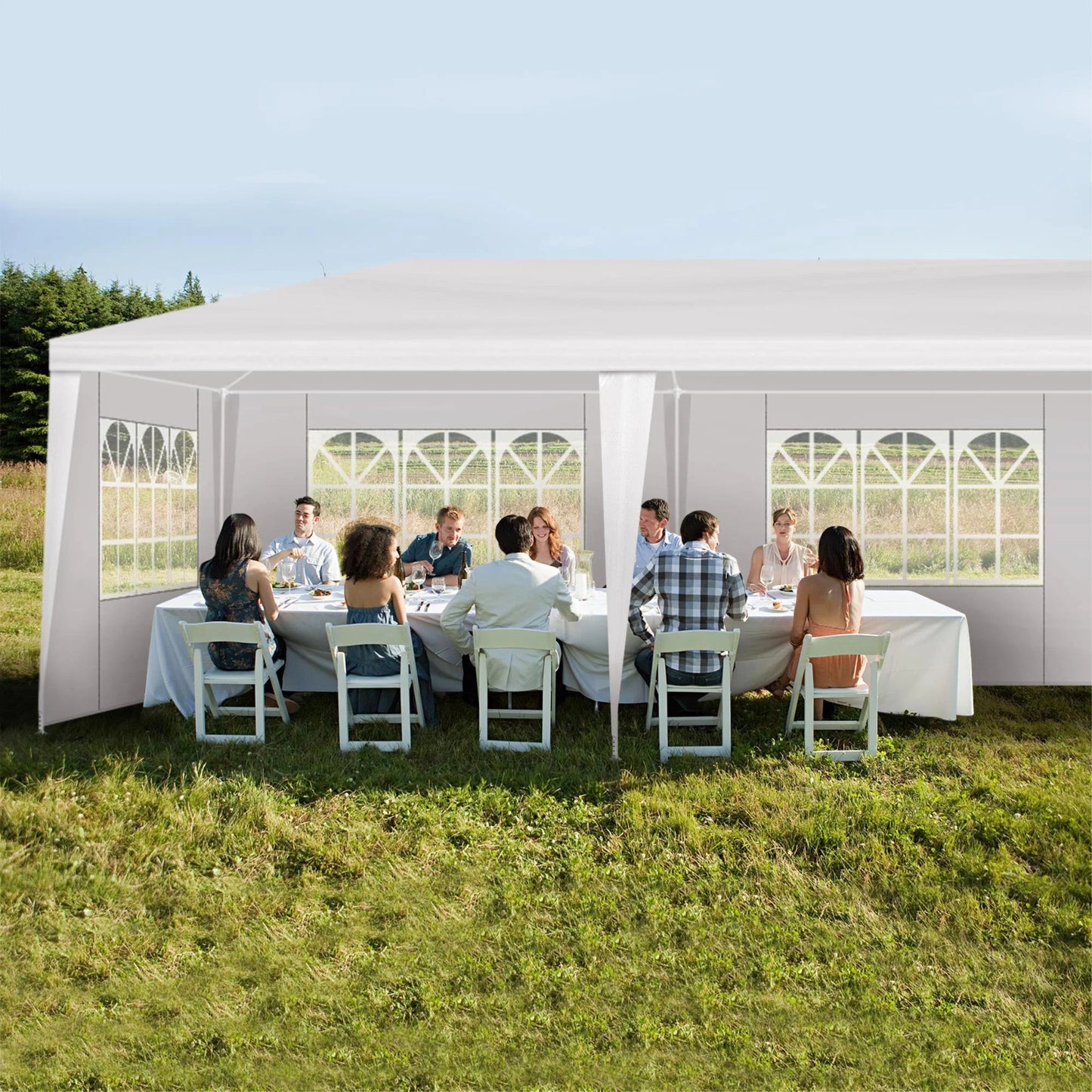 10'x30' Outdoor Party Tent with 8 Removable Sidewalls, Waterproof Canopy Patio Wedding Gazebo, White
