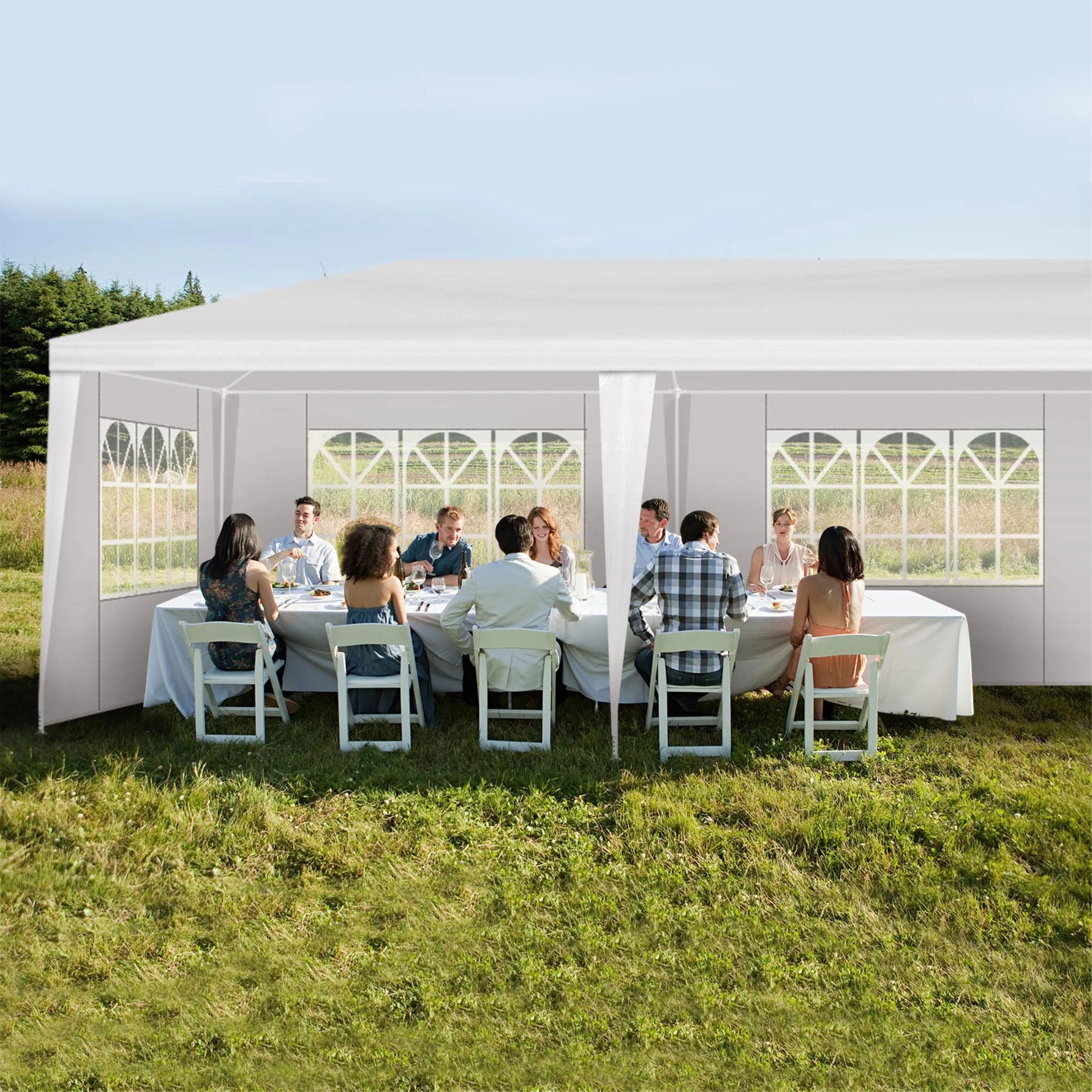 10'x30' Outdoor Party Tent with 8 Removable Sidewalls, Waterproof Canopy Patio Wedding Gazebo, White