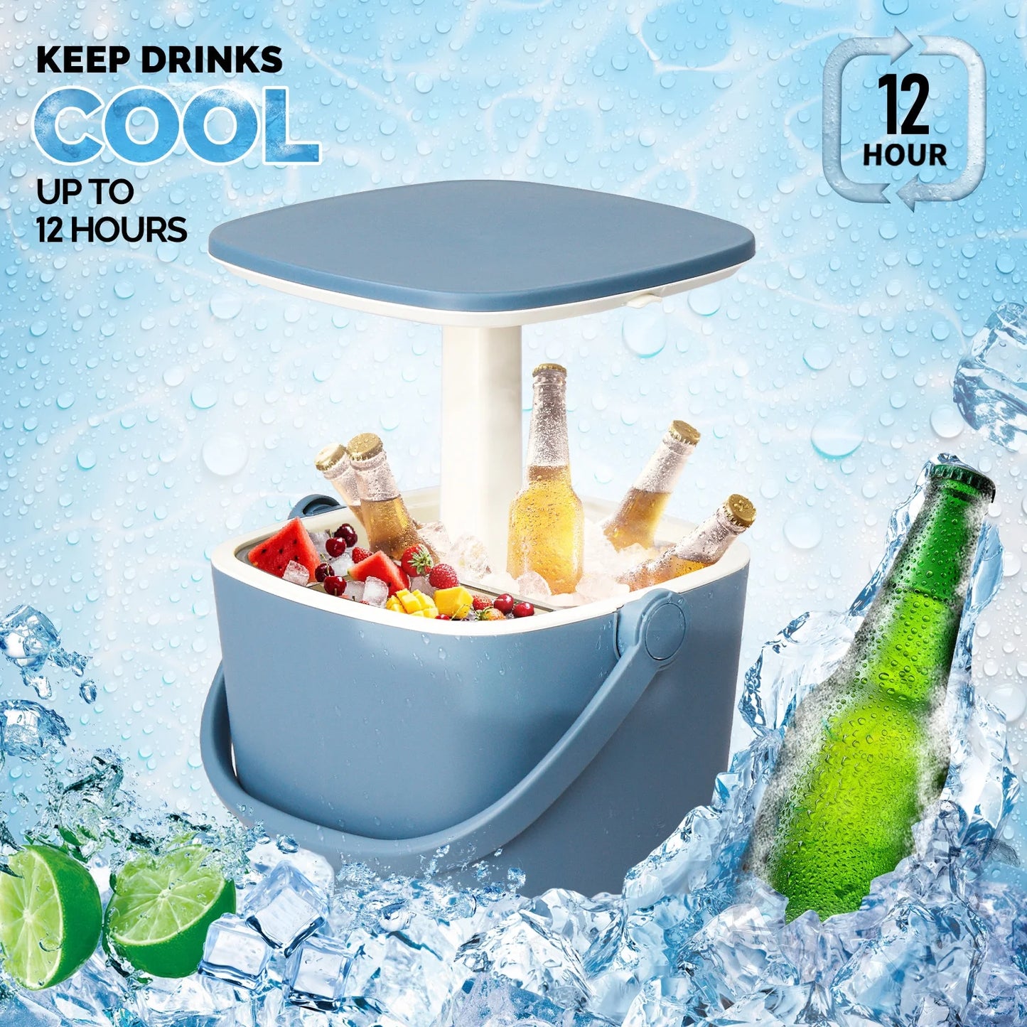 Outdoor Cooler Table,4 Gallon Portable Modern Cooler Side Table with Handle,All-Weather Resistant Patio Furniture Cooler Ice Cool Bar for Camping,Picnic, Beach,Pool,Party