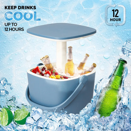 Outdoor Cooler Table,4 Gallon Portable Modern Cooler Side Table with Handle,All-Weather Resistant Patio Furniture Cooler Ice Cool Bar for Camping,Picnic, Beach,Pool,Party