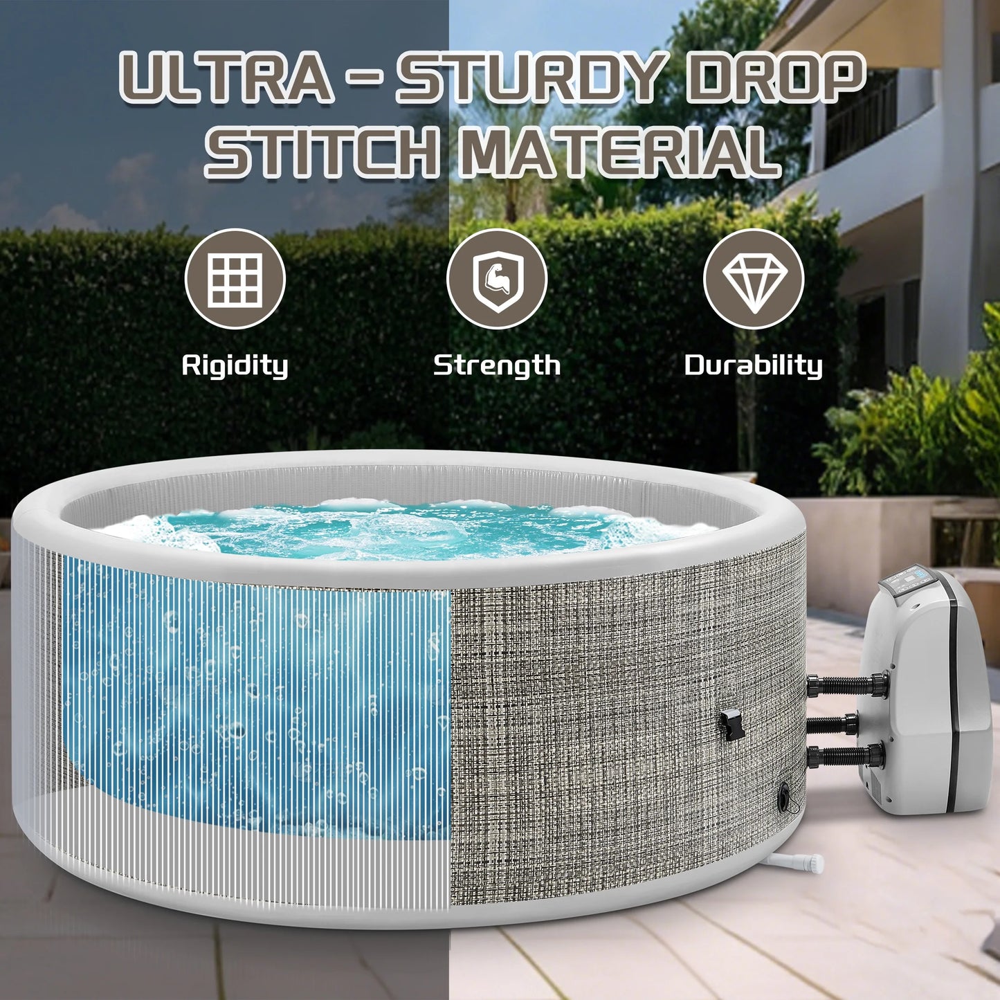 Segmart Inflatable Hot Tub, 3 to 5 Person Outdoor Hot Tub Spa, Portable Round Hot Tub w/100 Jets, Heater Pump, Tub Cover, Ground Cloth, 211Gal Capacity, Fits for Backyard, Patio