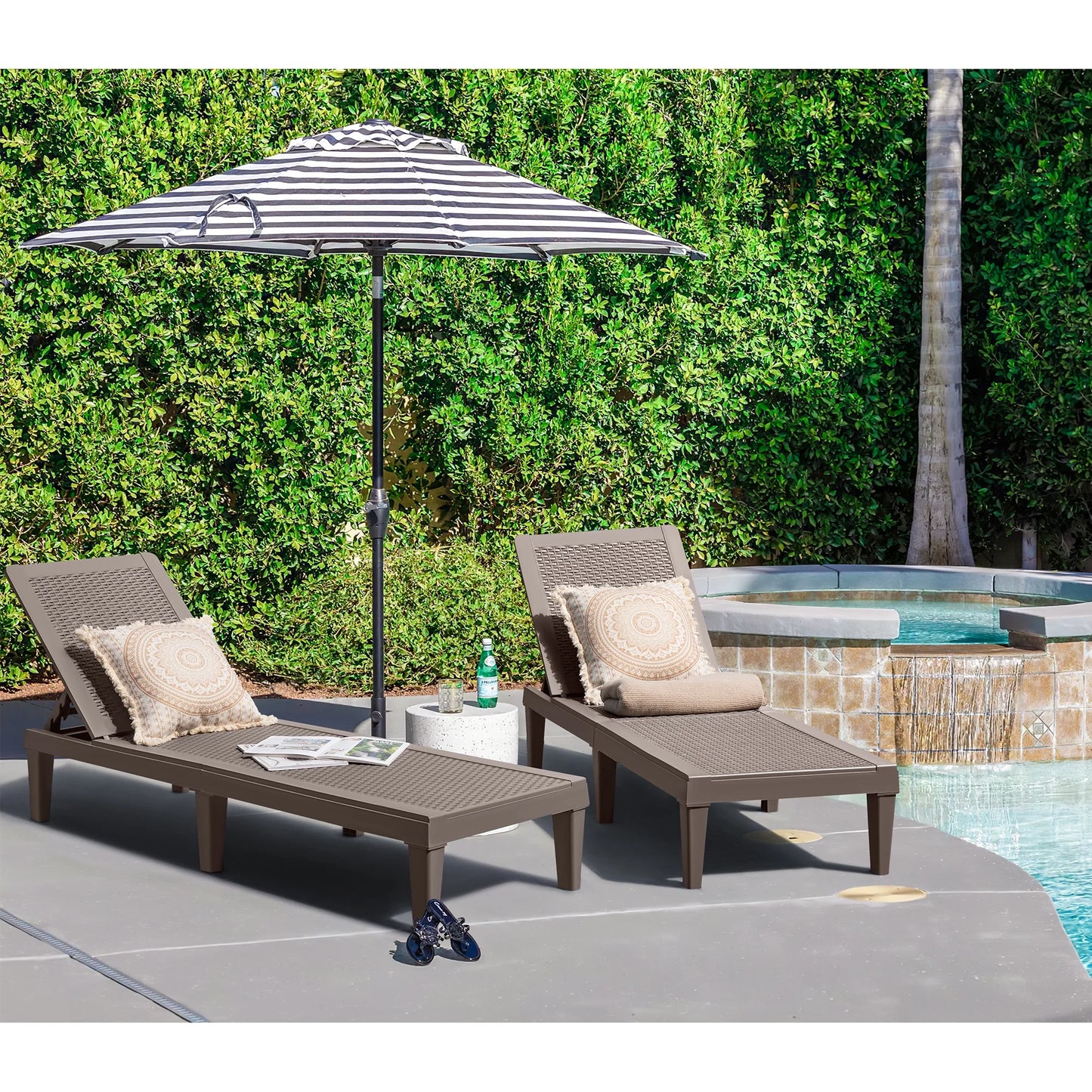 Homall 2 Pieces Patio Lounge Chair Outdoor Adjustable Chaise Lounge Chair, Dark Brown