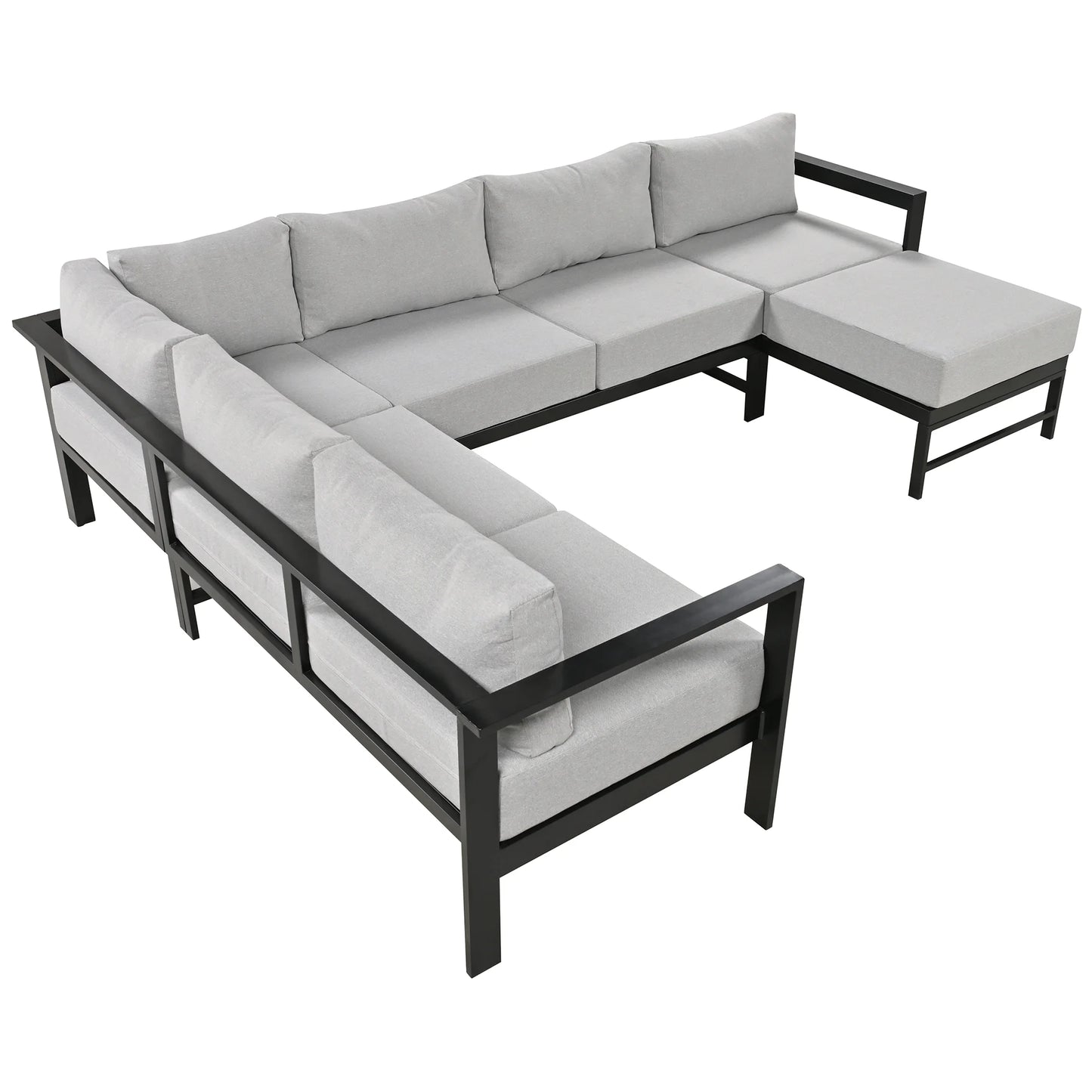 Furvclv 115.7in Modern Outdoor Sectional Sofa, 6 Seater Patio Conversation Couch Sets, U-Shaped Chaise Lounge Couch, Convertible Sofa Set For Outdoor Garden Porch
