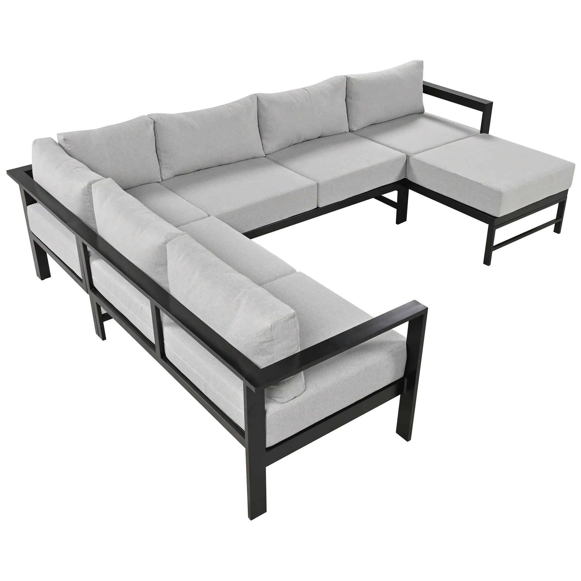 Furvclv 115.7in Modern Outdoor Sectional Sofa, 6 Seater Patio Conversation Couch Sets, U-Shaped Chaise Lounge Couch, Convertible Sofa Set For Outdoor Garden Porch