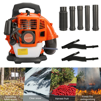 Birinta 1 Set Leaf Blower Backpack Style 52CC Two-stroke 1.25 KW Adjustable Tube Gas Powered Dust Blower Supplies for Garden Patio Cleaning, Lawn Care, Blowing Leaves and Dust