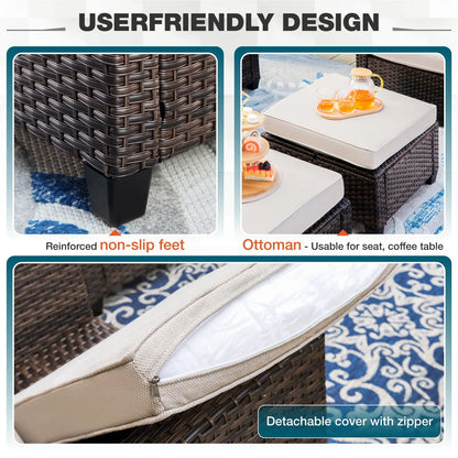 MF Studio 9-Seat Outdoor Patio Conversation Set Wicker Furniture Sofa Set Beige