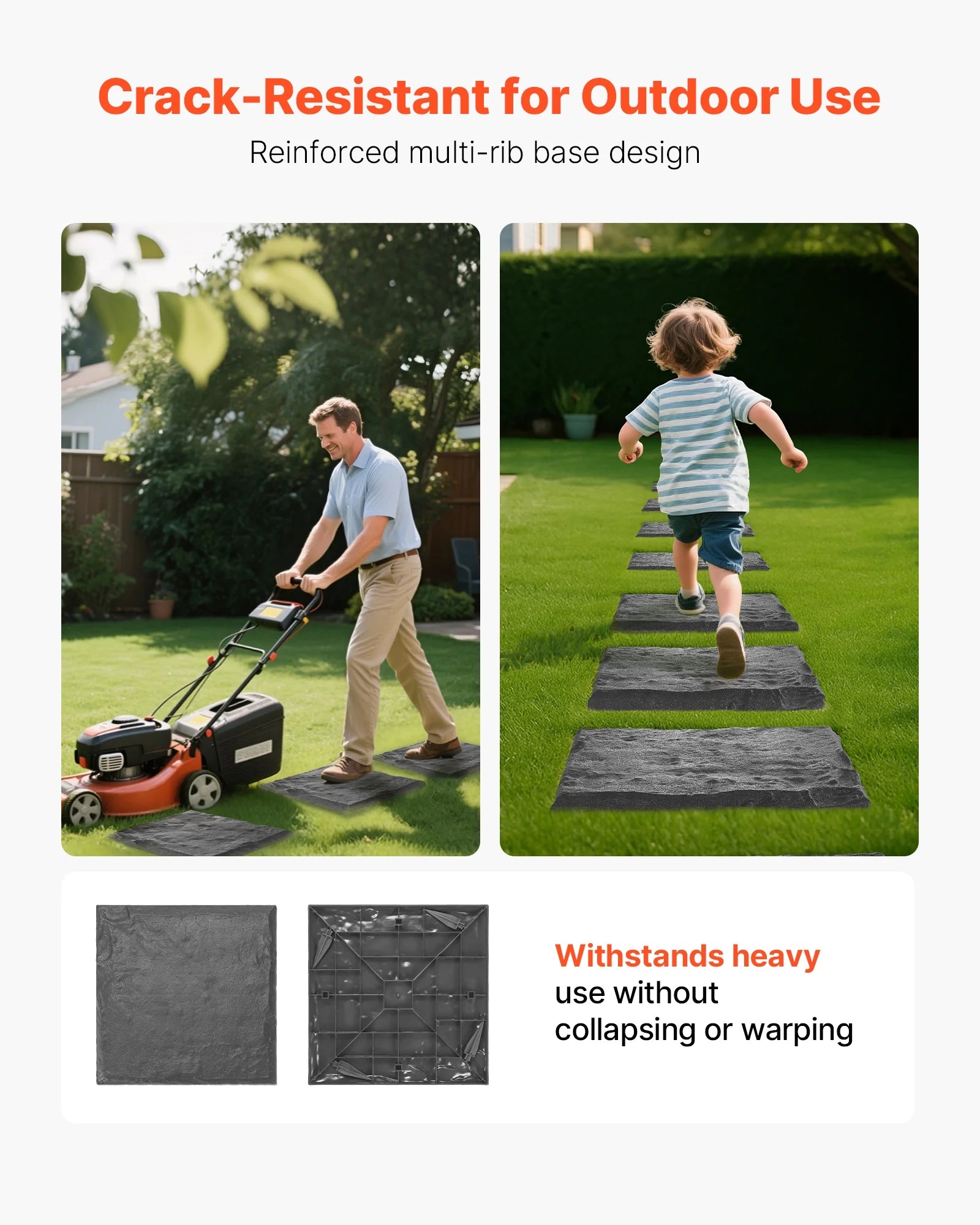 VEVOR Garden Stepping Stones, 16Pcs 15.5 x 15.5 in, Decorative Stepping Stones with Stakes, Weather-Resistant Plastic Pathway Pavers, Smooth Surface, Outdoor Walkway for Lawn Patio Landscape, Grey