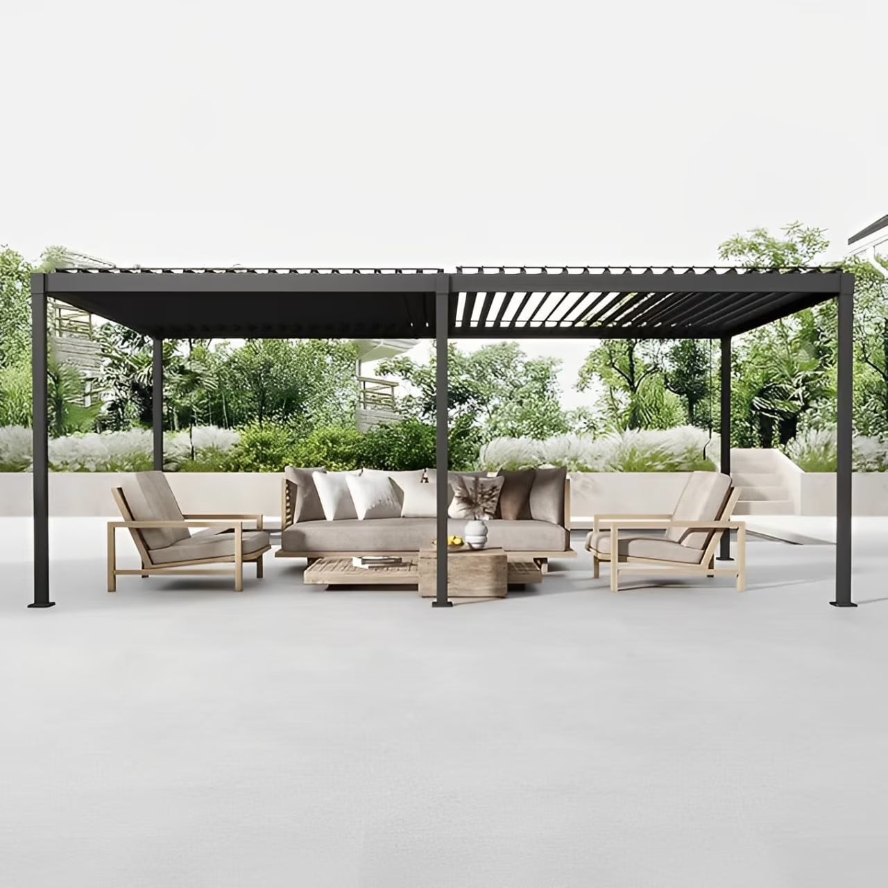 Mirador 10'x 10' Outdoor Pergola, 80S Steel Frame w/Adjustable Louvers Roof for Garden, Patio, Backyard, Dark Gray