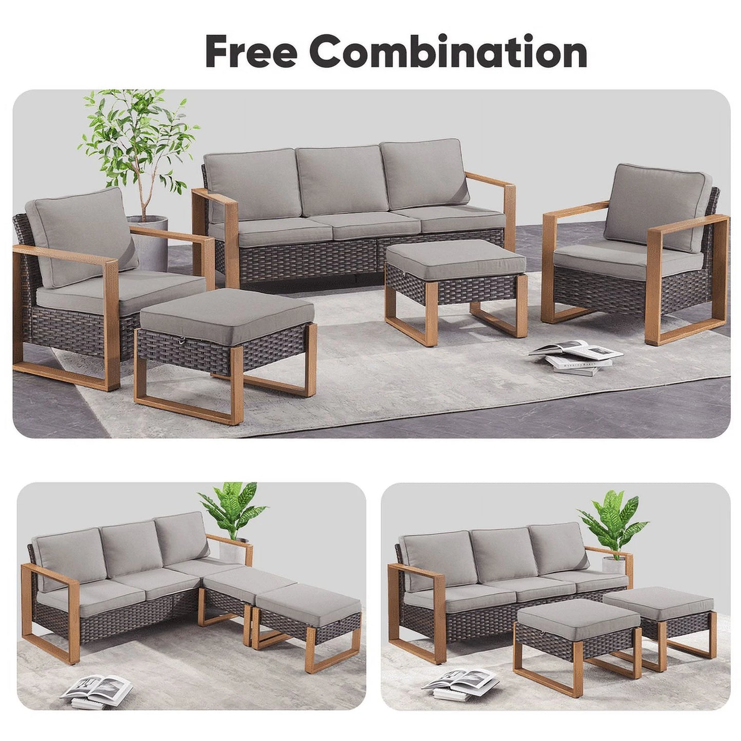 PARKWELL Outdoor 3-Seat Patio Sofa Furniture,Weather Resistant Wicker Couch with Deep Seat Anti-Slip Cushion,Gray
