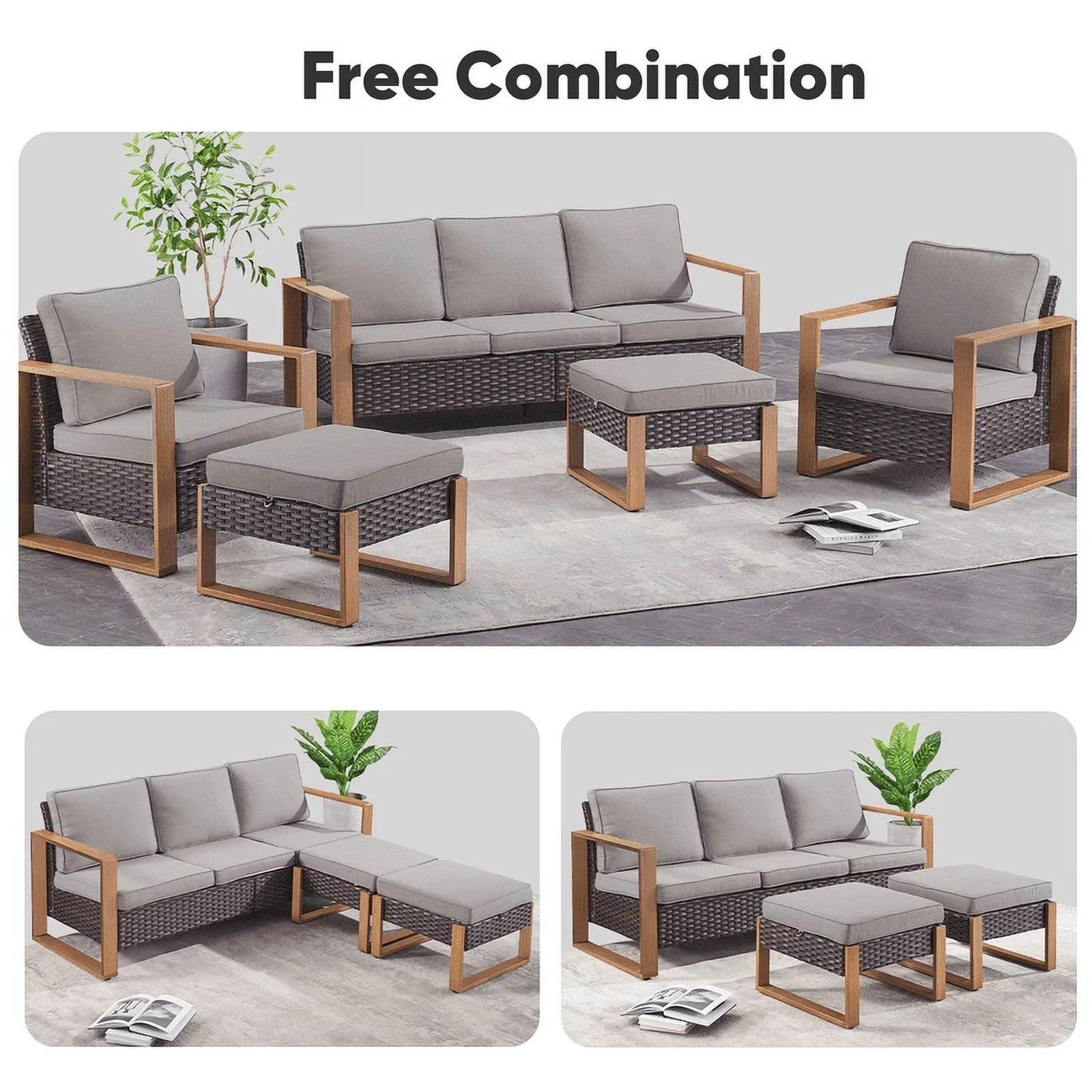 PARKWELL Outdoor 3-Seat Patio Sofa Furniture,Weather Resistant Wicker Couch with Deep Seat Anti-Slip Cushion,Gray