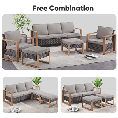 PARKWELL Outdoor 3-Seat Patio Sofa Furniture,Weather Resistant Wicker Couch with Deep Seat Anti-Slip Cushion,Gray
