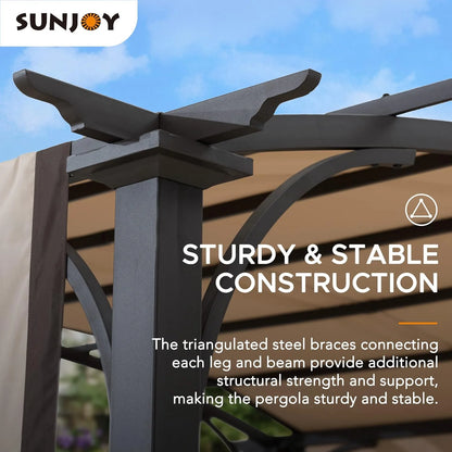 Outdoor Pergola Steel Arched Pergola with Adjustable Canopy for Patio, Backyard and Garden