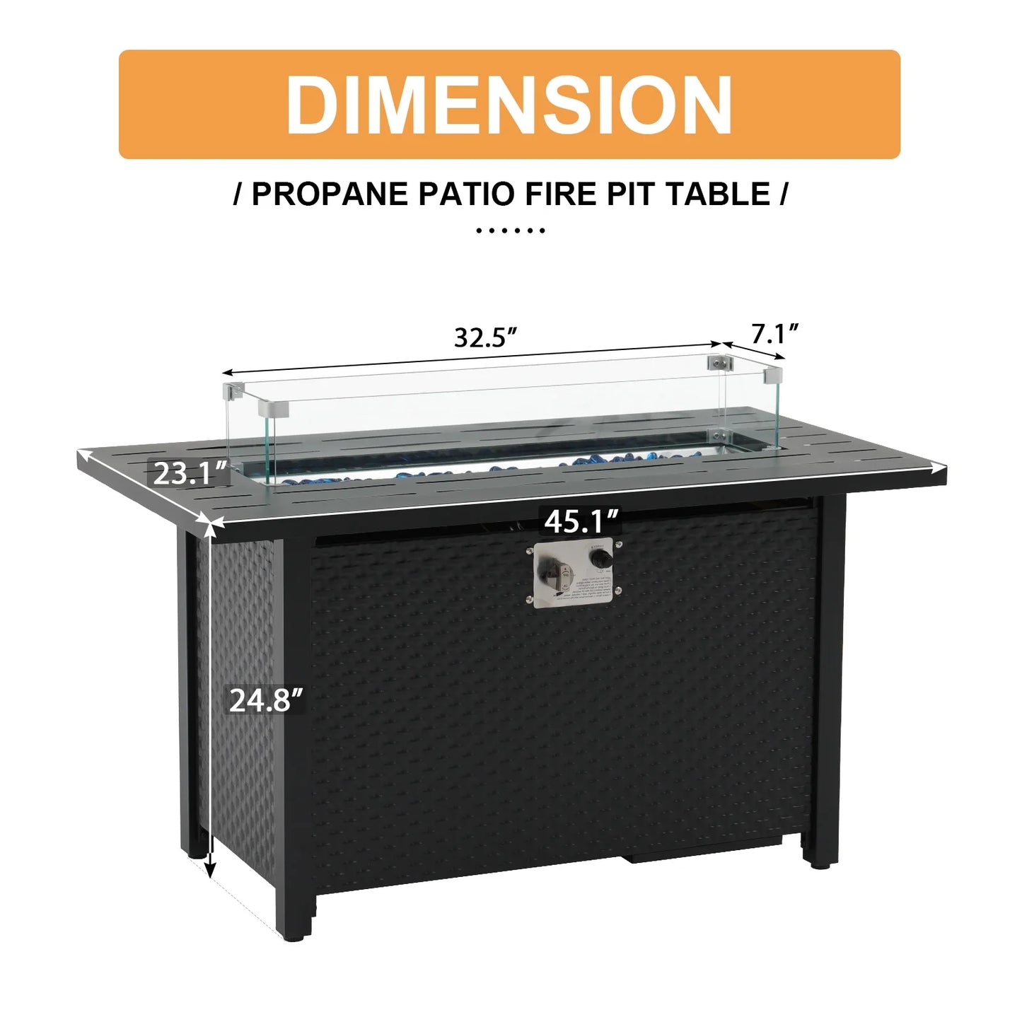 JOIVI 45? Propane Fire Pit, 50,000 BTU Gas Fire Pit Table with Glass Wind Guard and Waterproof Cover, Outdoor Heating Firepit Table for Patio, Yard, Balcony