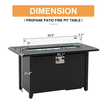 JOIVI 45? Propane Fire Pit, 50,000 BTU Gas Fire Pit Table with Glass Wind Guard and Waterproof Cover, Outdoor Heating Firepit Table for Patio, Yard, Balcony