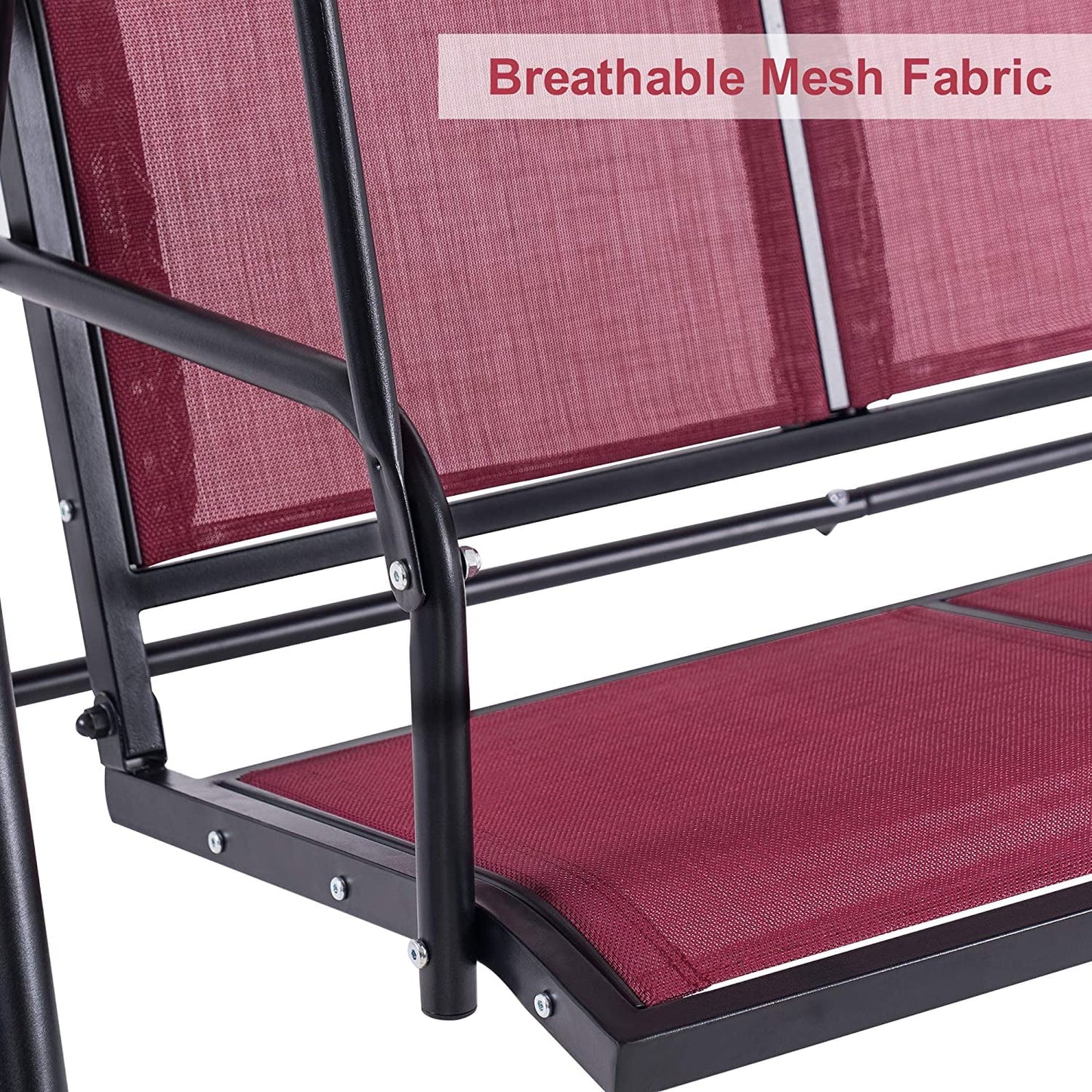 Mcombo Outdoor 3 Person Patio Canopy Swing Chair, Porch Swing, Burgundy