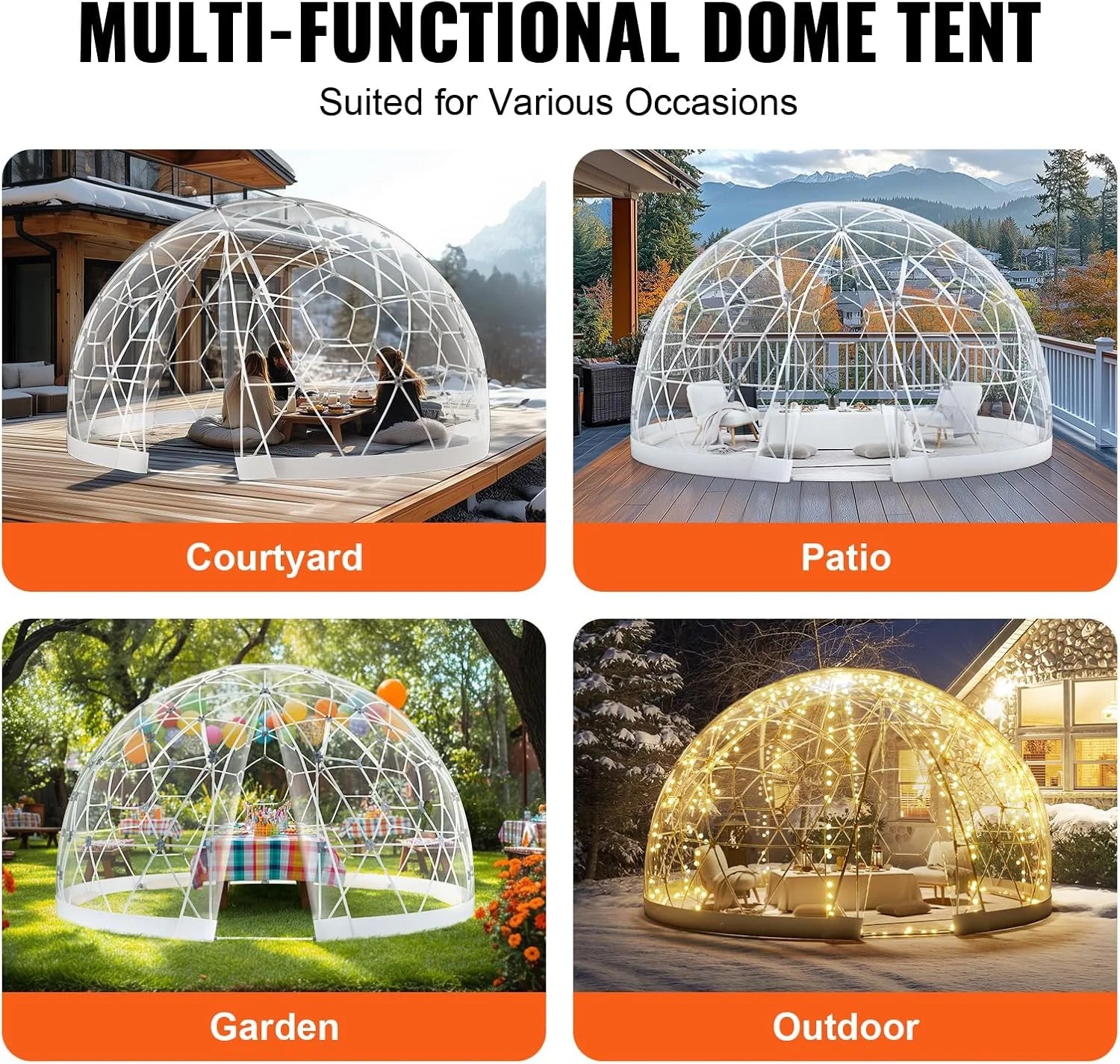 Garden Dome Tent House, Upgraded Garden Tent with PVC Transparent Cover and Window, Waterproof Outdoor Geodesic Dome Camping Shelter for Patio