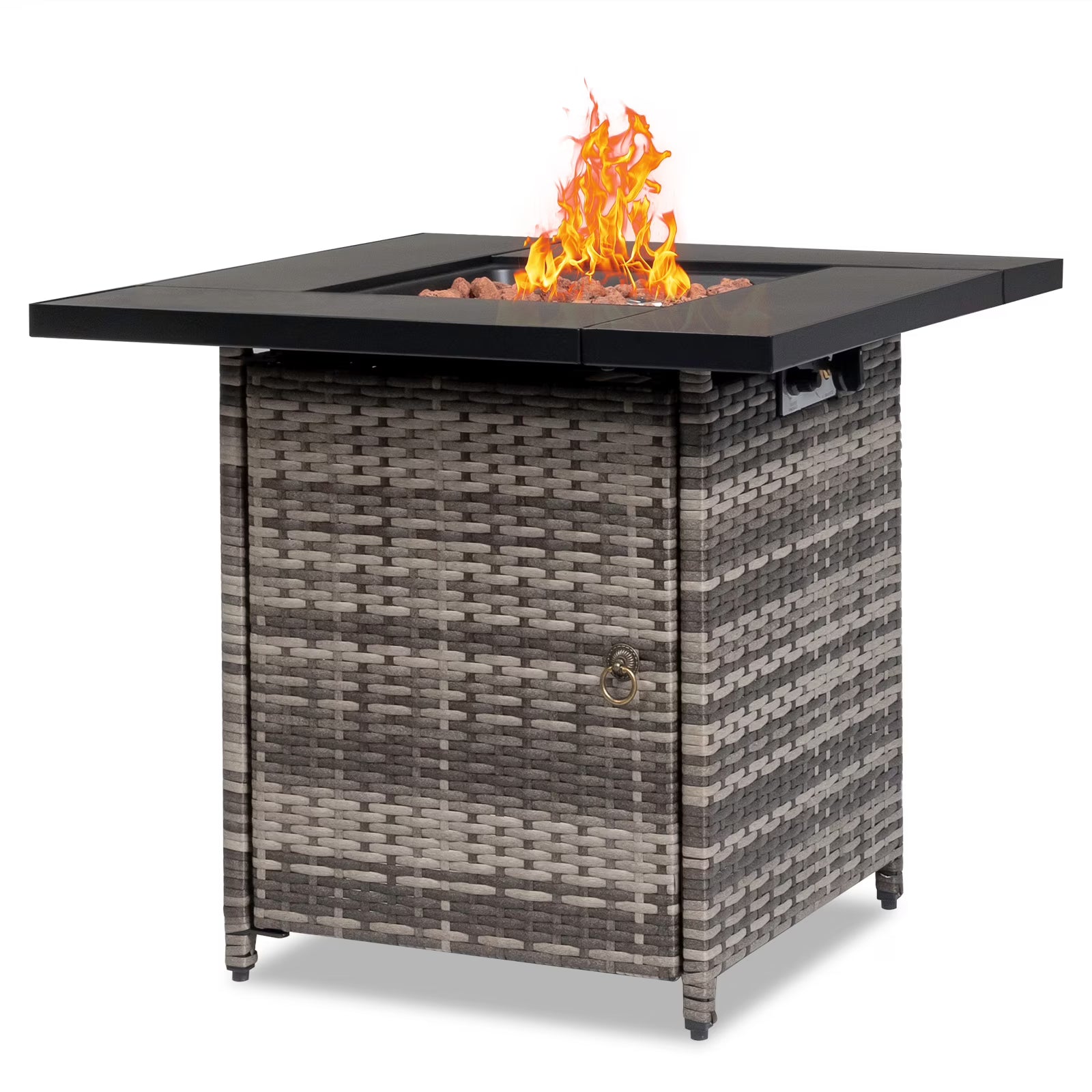2-in-1 Propane Fire Pit Table, Outdoor Table with Fire Pit, 28 Inch 40,000 BTU Auto-Ignition Gas Fire Pit Table with Lid and Lava Rock, Square Fire Table for Yard Patio Garden