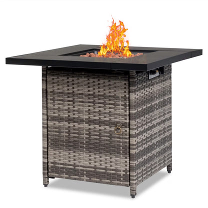 2-in-1 Propane Fire Pit Table, Outdoor Table with Fire Pit, 28 Inch 40,000 BTU Auto-Ignition Gas Fire Pit Table with Lid and Lava Rock, Square Fire Table for Yard Patio Garden