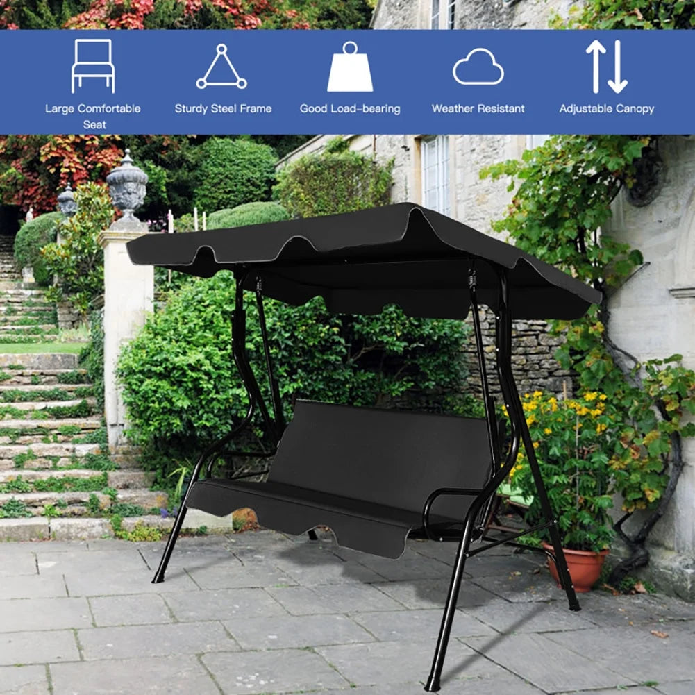 GVN Steel Porch Swing Hanging Bench Patio Canopy Porch Swings, Black