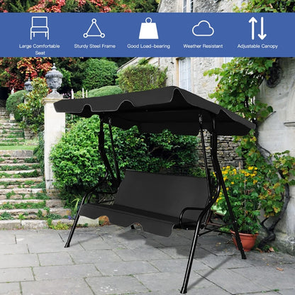 GVN Steel Porch Swing Hanging Bench Patio Canopy Porch Swings, Black