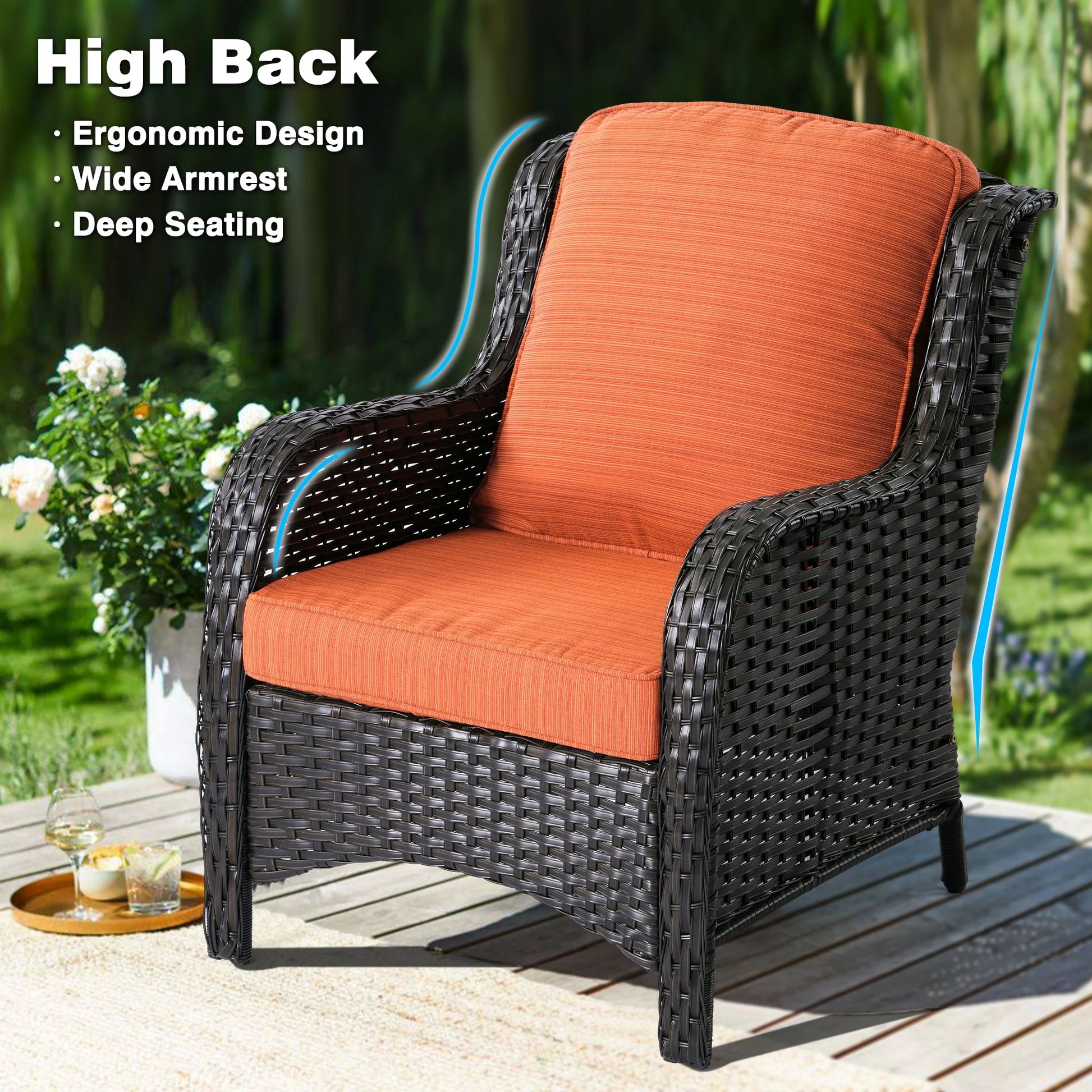 Ovios 6 Pieces Outdoor Furniture with CSA Fire Pit Wicker Patio Conversation Set All Weather Sectional Sofa for Porch