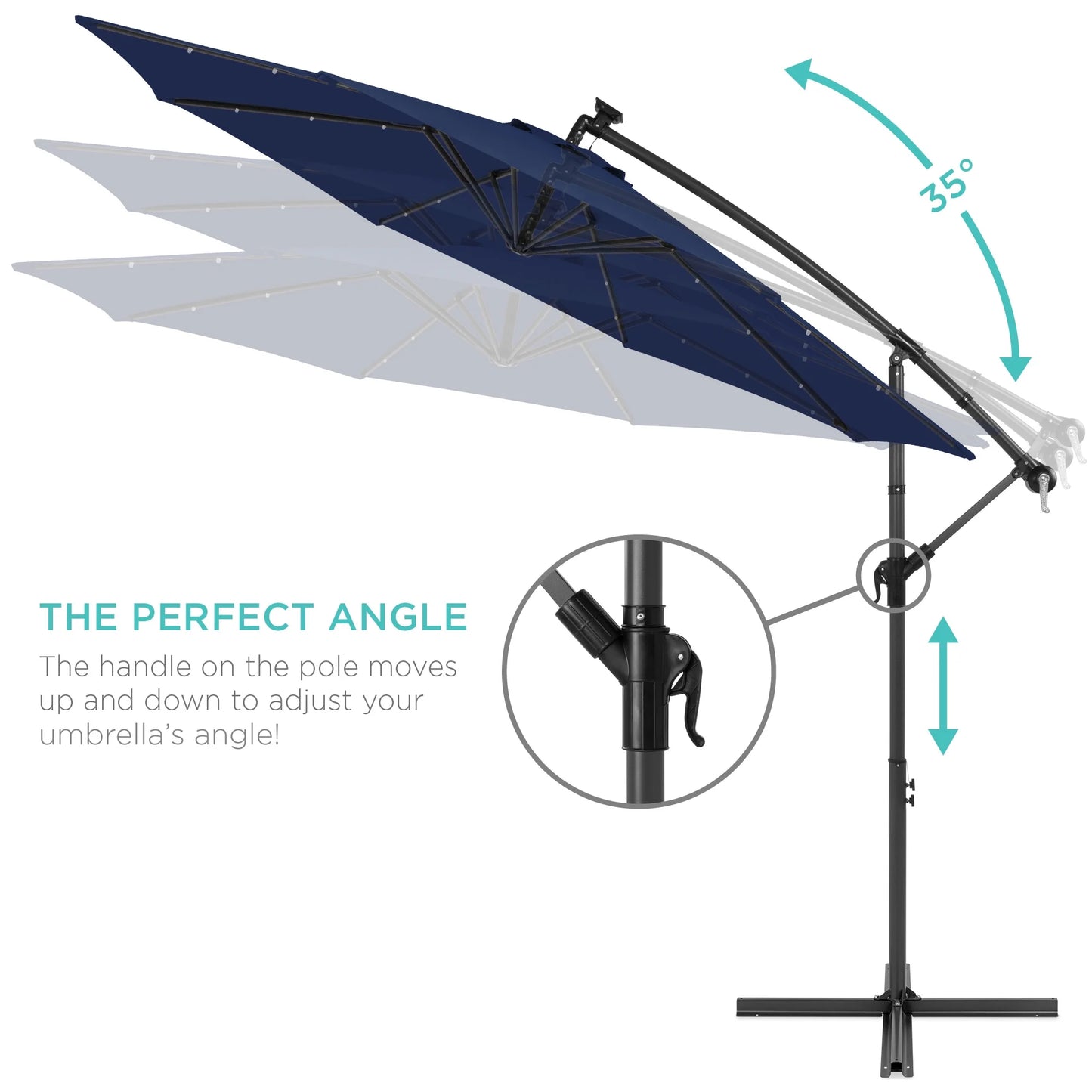Best Choice Products 10ft Solar LED Offset Hanging Outdoor Market Patio Umbrella w/Adjustable Tilt - Navy Blue